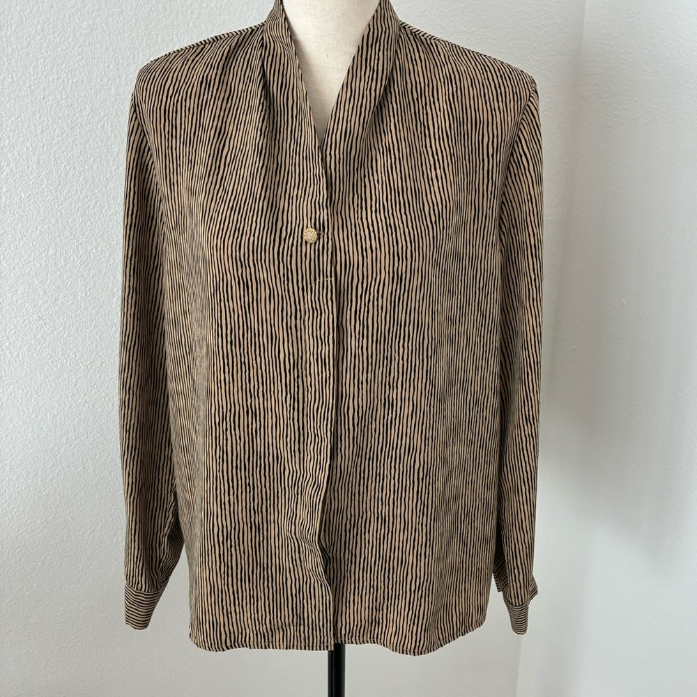 Vintage 80s Casual Corner Vertical Striped Blouse